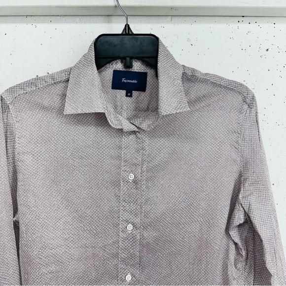 Faconnable Women's size 10 Gray Pink Dot Sheer Button Down Long Sleeve S… - Picture 2 of 11